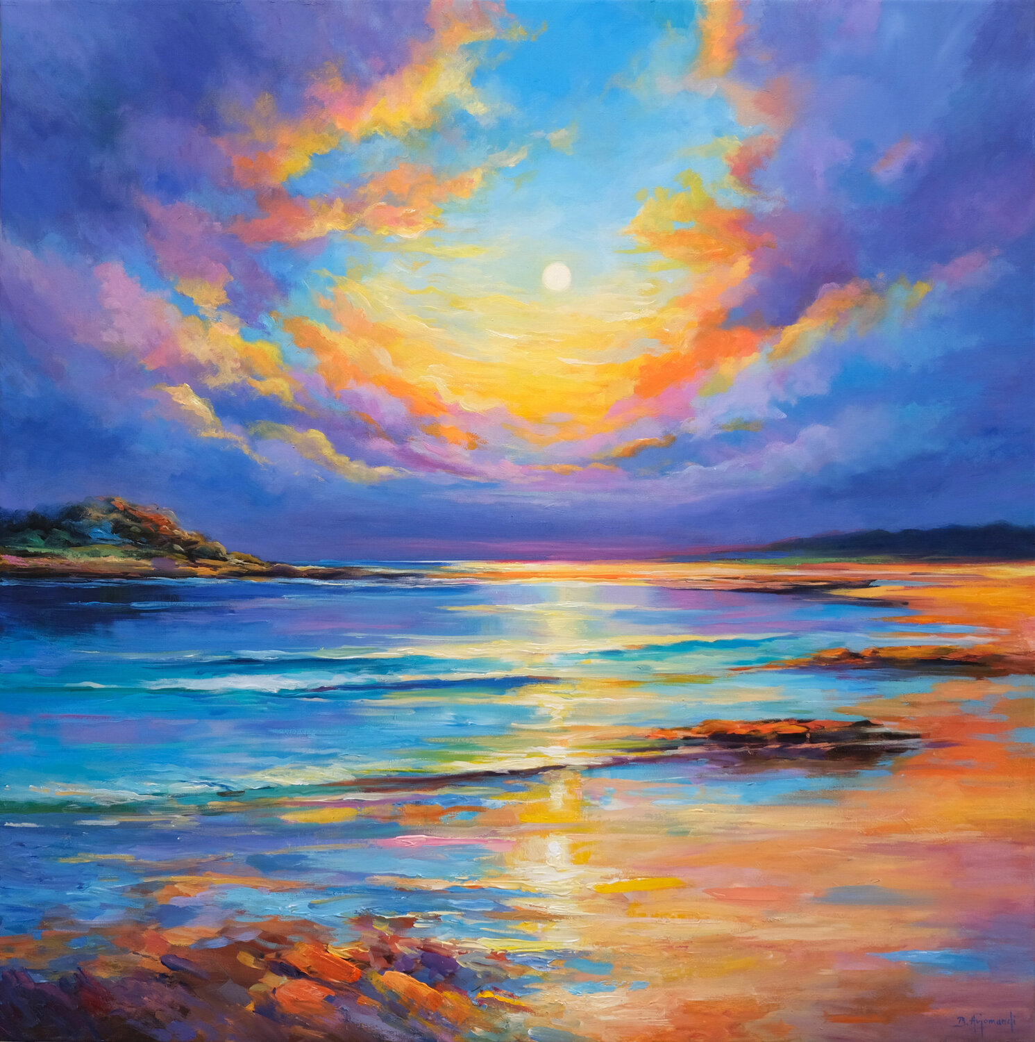 Vibrant Sunset Seascape Behshad Arjomandi Original painting for sale