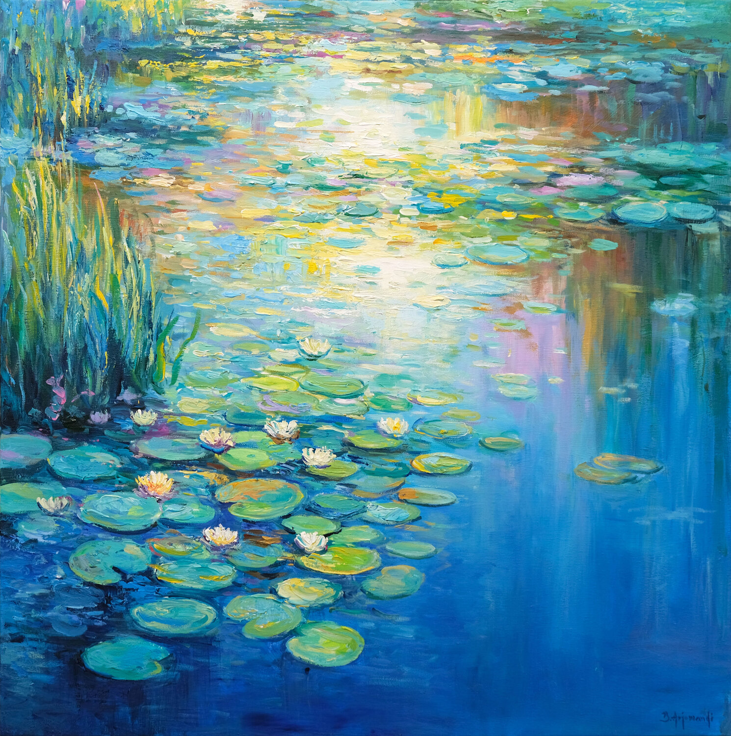 Serene Water Lily Pond Behshad Arjomandi Original painting for sale