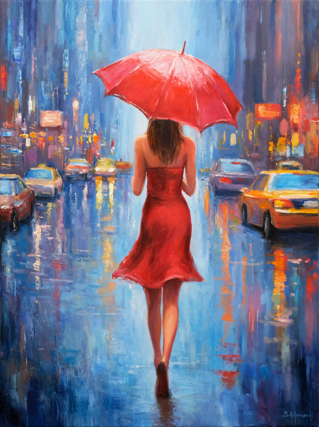 Rainy City Walk Behshad Arjomandi Original painting for sale
