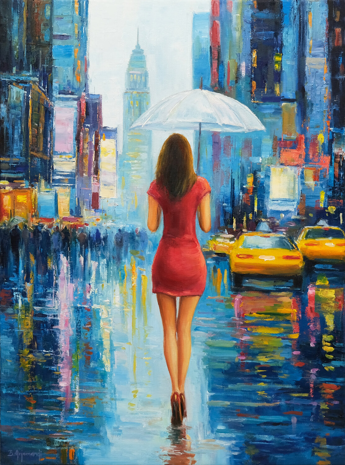 She Walks Through Manhattan Behshad Arjomandi Original painting for sale