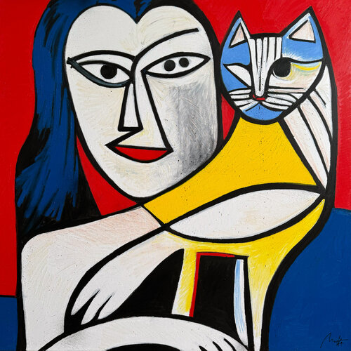 Laura And Her Cat by Mario Henrique, Painting for Sale on Select
