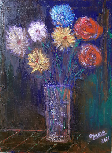 Yellow and red flowers by Zakir Ahmedov, Painting for Sale on Select