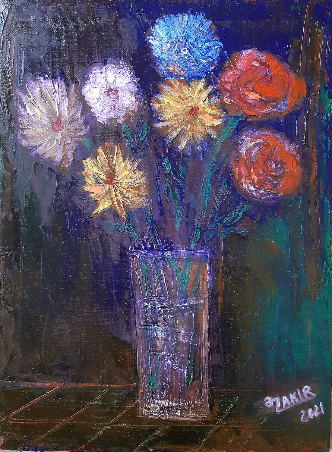Yellow and red flowers Zakir Ahmedov Original painting for sale