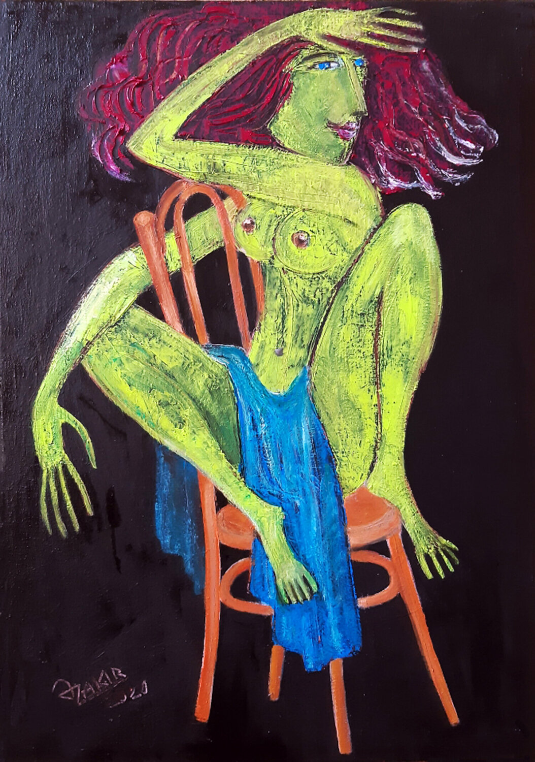 Green girl Zakir Ahmedov Original painting for sale