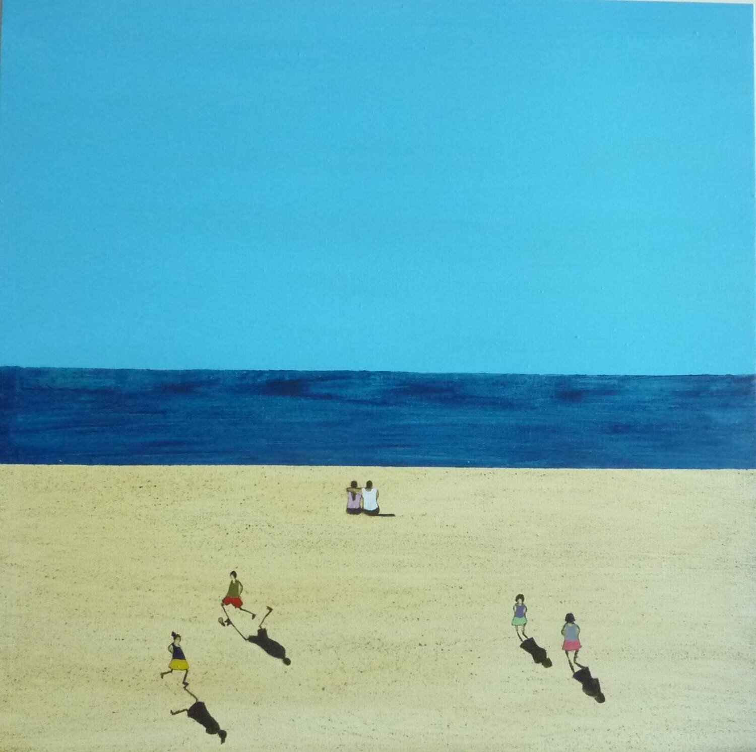 FEW PEOPLE ON THE BEACH Marcos Zrihen Original painting for sale
