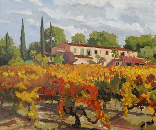 Autumn Vines - French vineyard landscape by Angie Brooksby-Arcangioli, Painting for Sale on Select