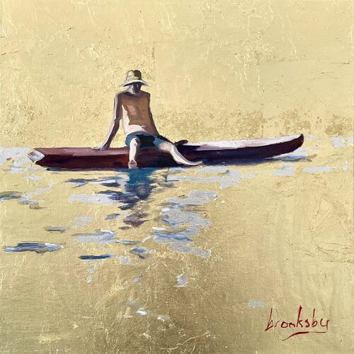 Mediterranean Gold: Paddle Board by Angie Brooksby-Arcangioli, Painting for Sale on Select