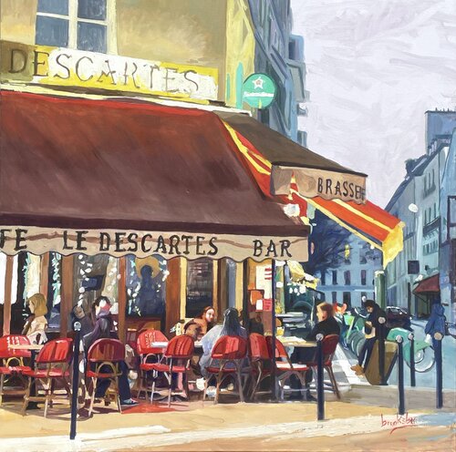 Parisian Nocturne Cafe Descartes by Angie Brooksby-Arcangioli, Painting for Sale on Select