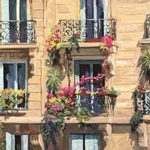 Mes Balcons - Parisian Balconies by Angie Brooksby-Arcangioli, Painting for Sale on Select