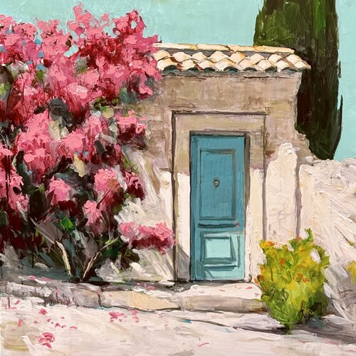 La Porte -  Flowery Provencal alleyway by Angie Brooksby-Arcangioli, Painting for Sale on Select