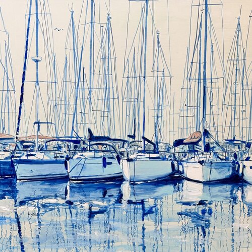 Coffee and Moorings by Angie Brooksby-Arcangioli, Painting for Sale on Select