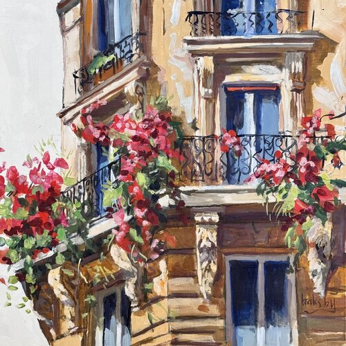 Love Balcony von Angie Brooksby-Arcangioli, Malerei kaufen auf Select