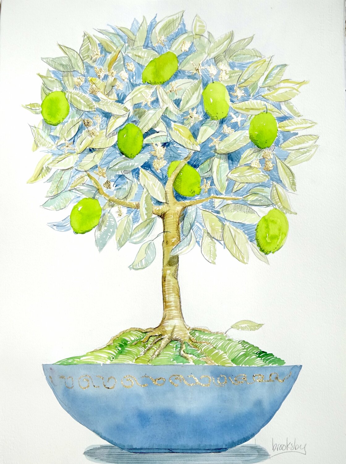 Gilded Bonsai Lime Tree Angie Brooksby-Arcangioli Original painting for sale