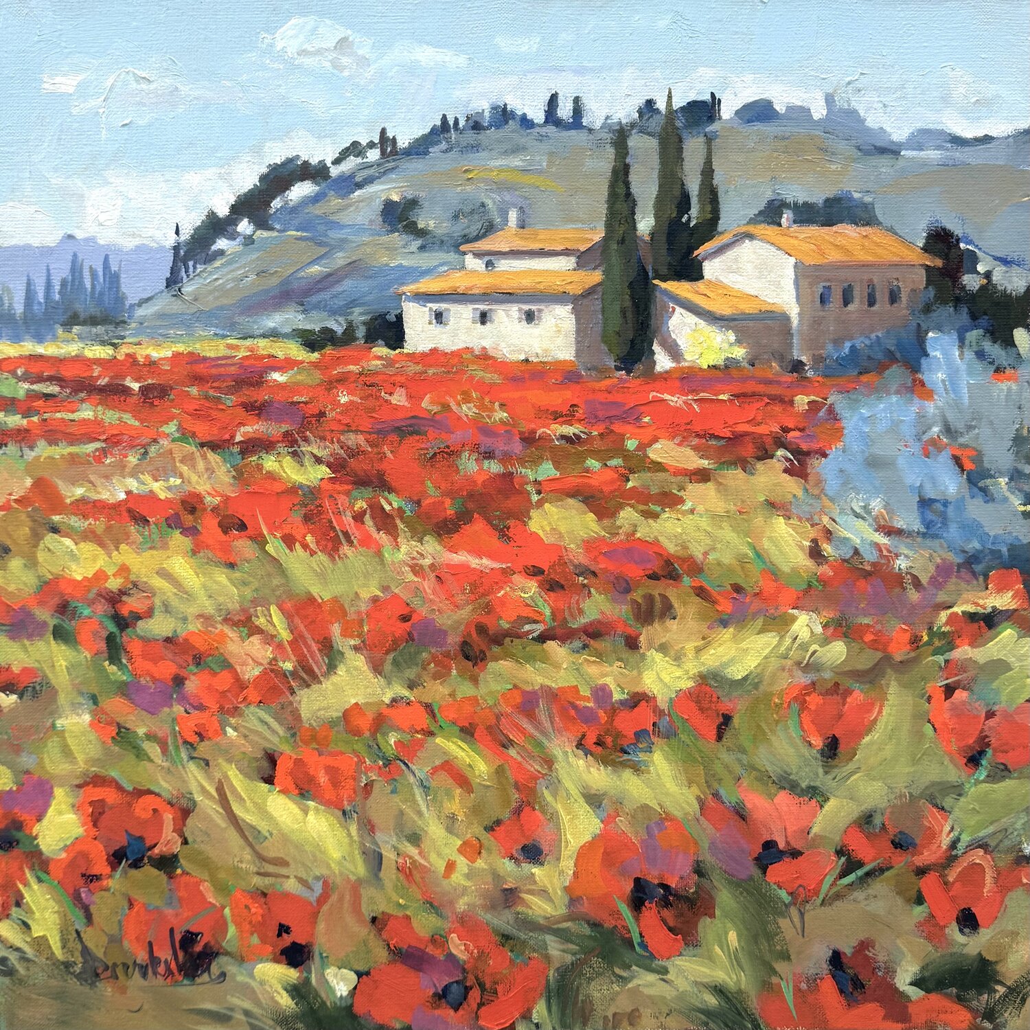 French Riviera Poppies - Chez Virginie Angie Brooksby-Arcangioli Original painting for sale