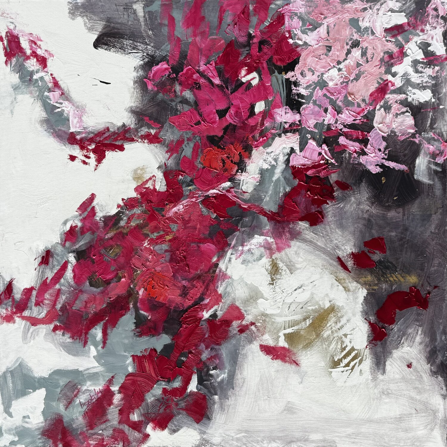 Varna -Abstract- bougainvillea blossoms Angie Brooksby-Arcangioli Original painting for sale