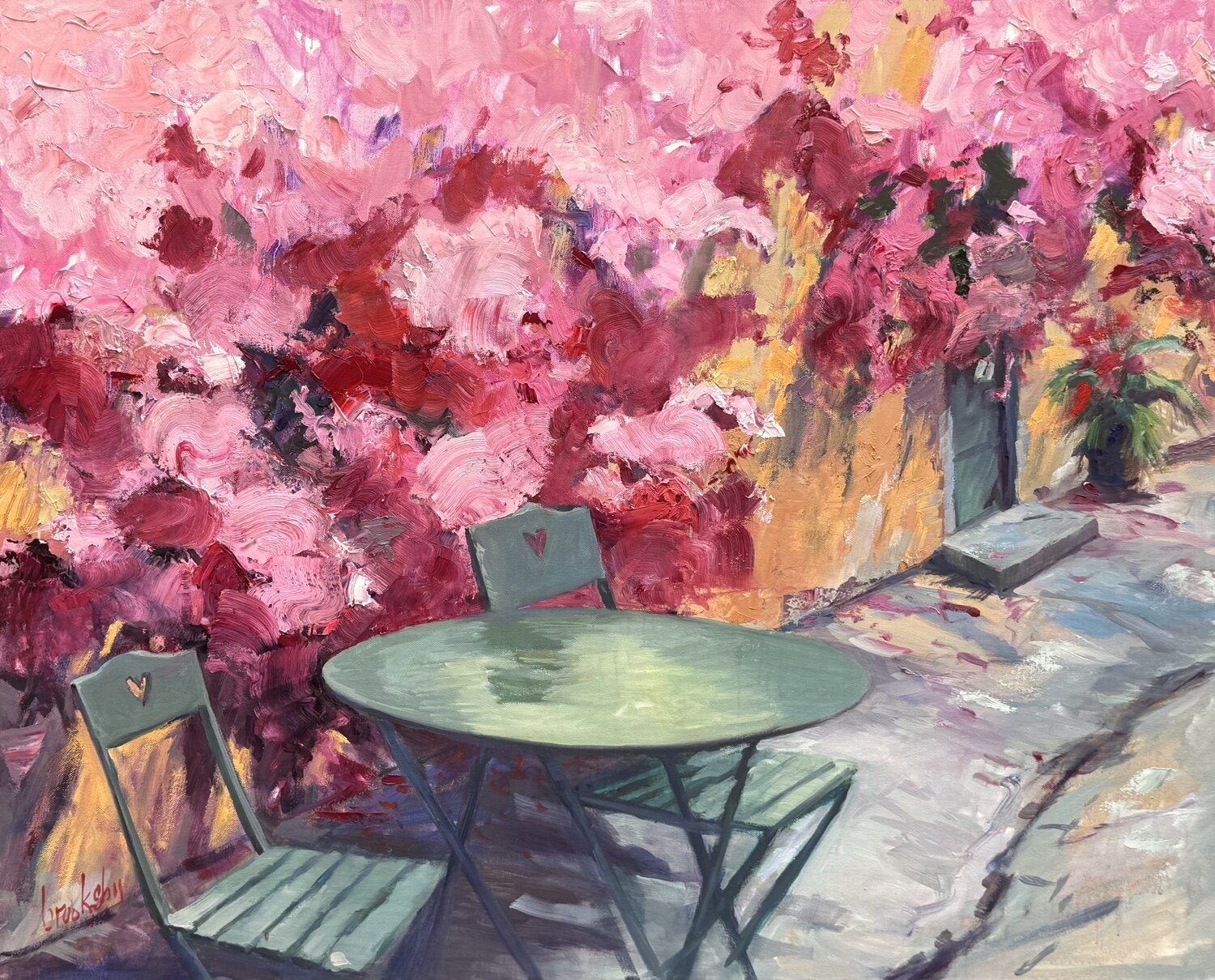 Pink Provence - Provencal alley impressionism Angie Brooksby-Arcangioli Original painting for sale