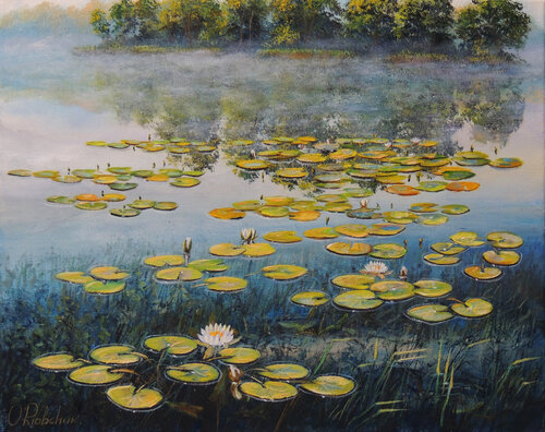Mysteries of the Lake Flowers by Oleg Riabchuk, Painting for Sale on Select