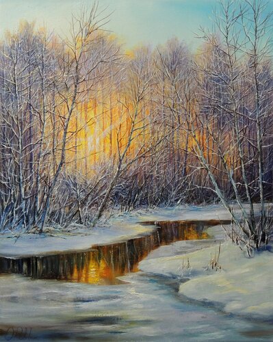 Frozen Evening by Oleg Riabchuk, Painting for Sale on Select