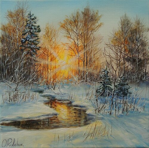 A warm moment in winter by Oleg Riabchuk, Painting for Sale on Select