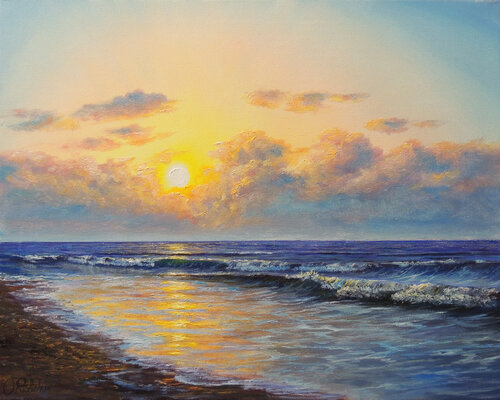 Blue Evening  by the Ocean by Oleg Riabchuk, Painting for Sale on Select