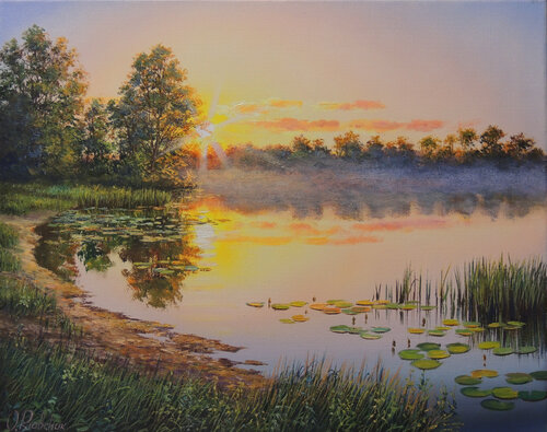 Misty Sunset by Oleg Riabchuk, Painting for Sale on Select