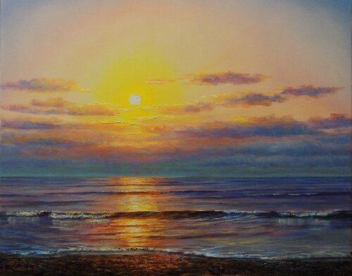 Sunset Over the Waves by Oleg Riabchuk, Painting for Sale on Select