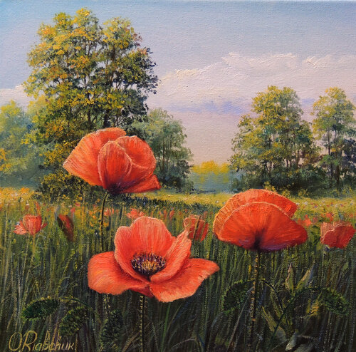 Poppies in the Field by Oleg Riabchuk, Painting for Sale on Select