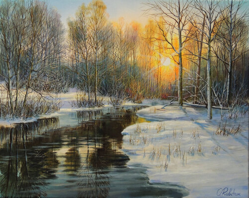 Winter's Embrace by Oleg Riabchuk, Painting for Sale on Select