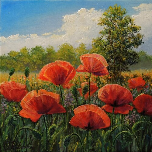 Midsummer Poppies by Oleg Riabchuk, Painting for Sale on Select