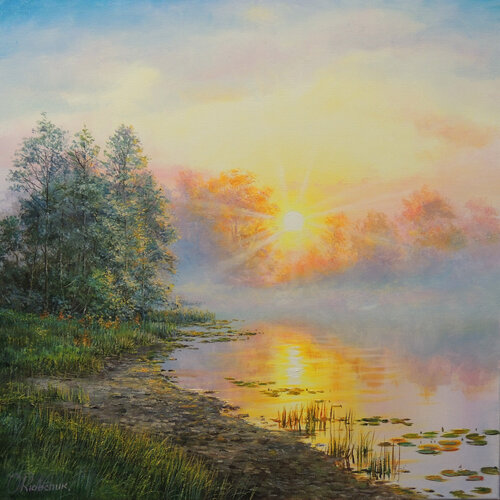 Sun in a Fog by Oleg Riabchuk, Painting for Sale on Select
