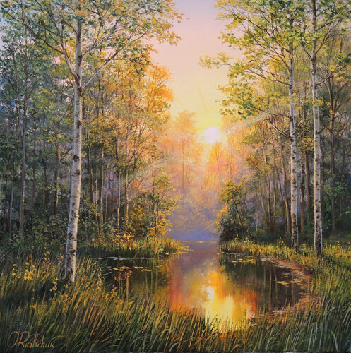 Forest Sunset by Oleg Riabchuk, Painting for Sale on Select