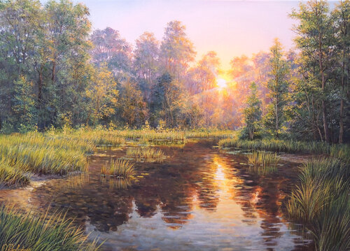 Where Light Meets Water by Oleg Riabchuk, Painting for Sale on Select