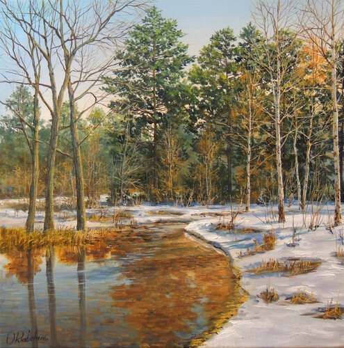 Between Winter and Spring by Oleg Riabchuk, Painting for Sale on Select
