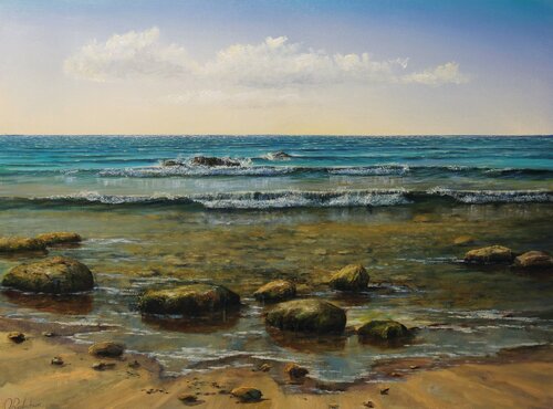 Stones by the Quiet Sea by Oleg Riabchuk, Painting for Sale on Select