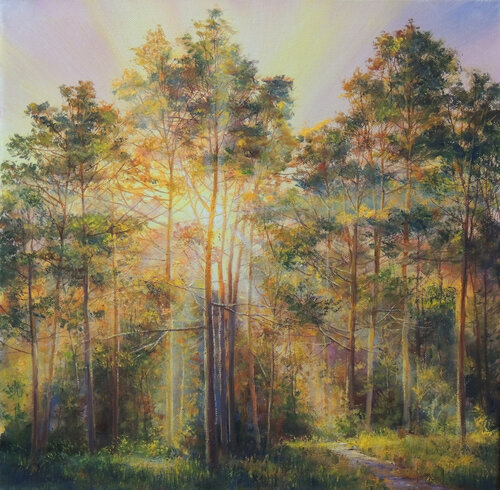 Evening in the Pines by Oleg Riabchuk, Painting for Sale on Select