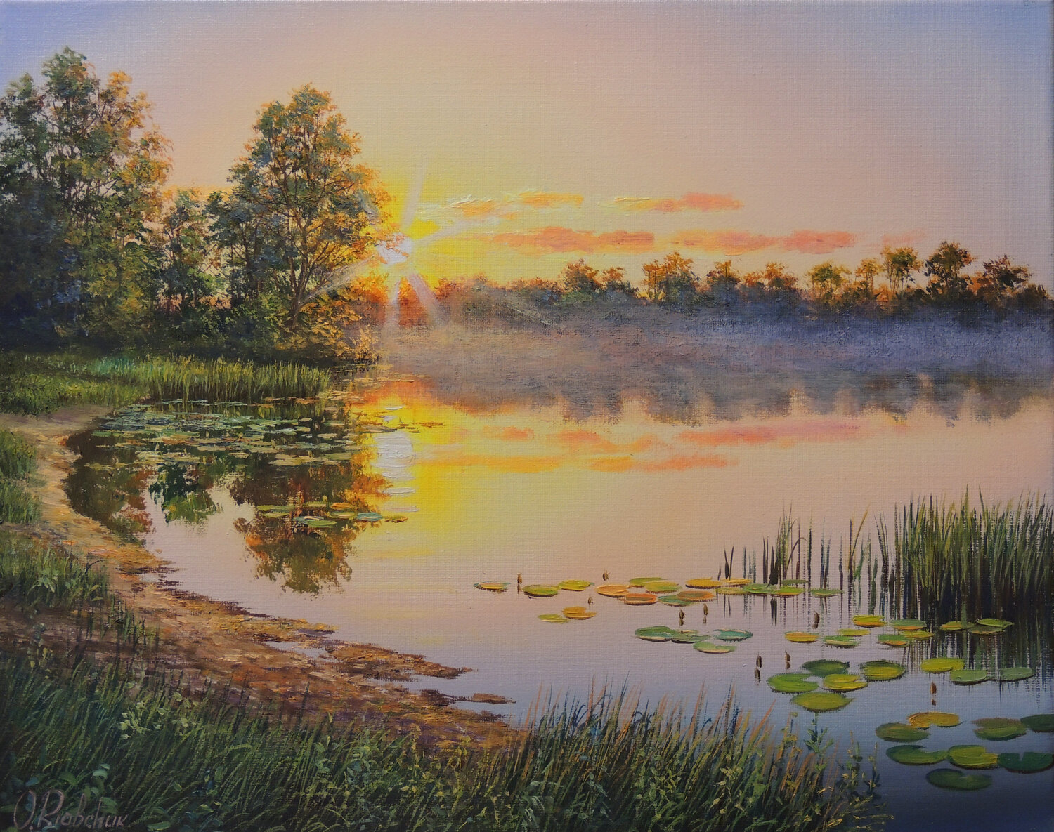 Misty Sunset Oleg Riabchuk Original painting for sale