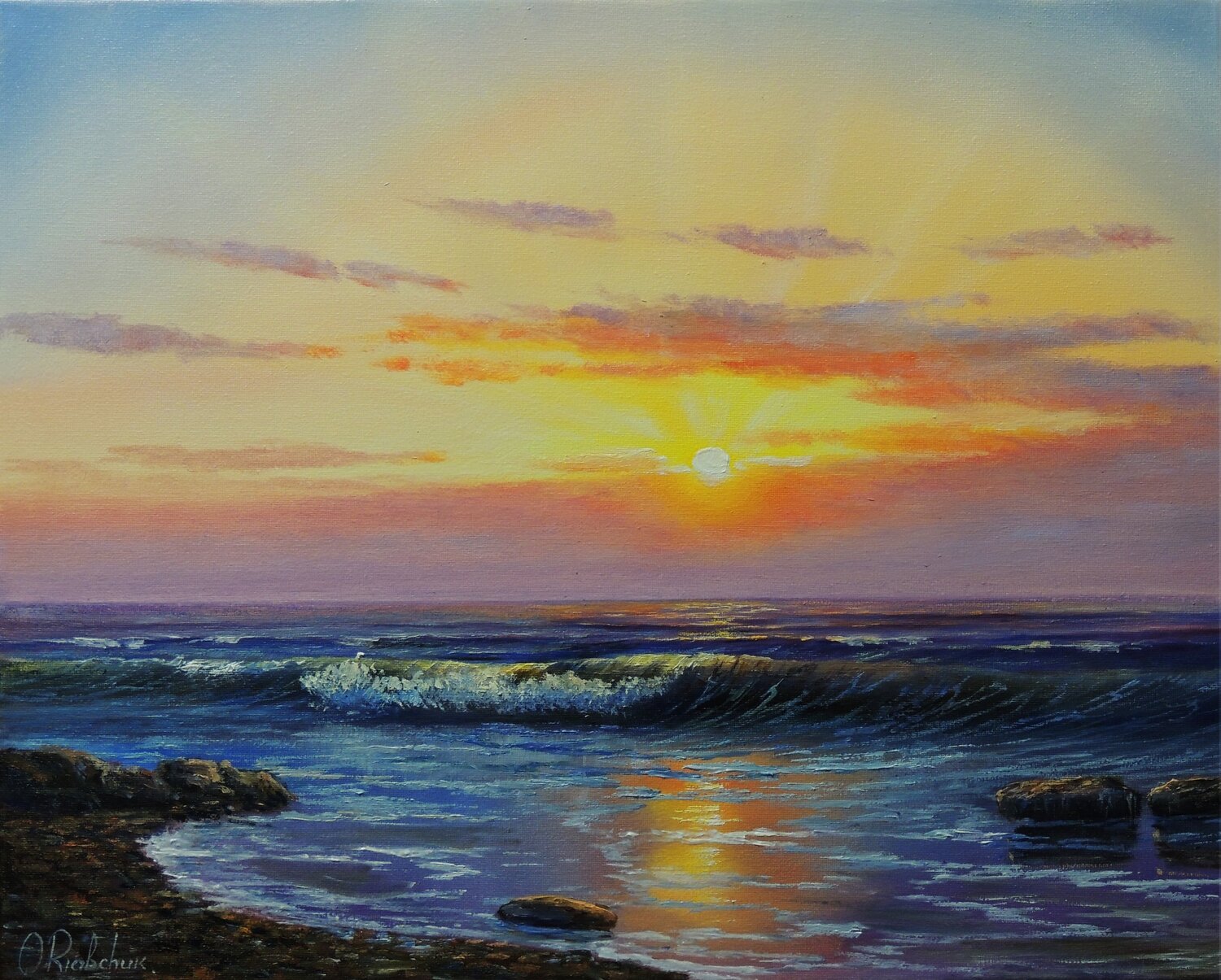 Evening On the Waves Oleg Riabchuk Original painting for sale