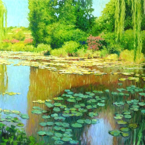 Water pond in Giverny garden by Richard Mierniczak, Painting for Sale on Select