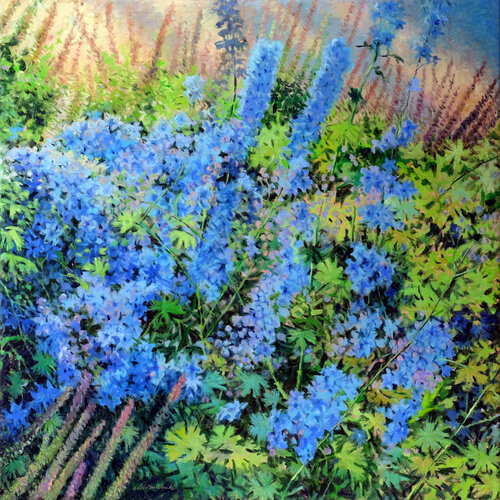 Delphinium and sage by Richard Mierniczak, Painting for Sale on Select