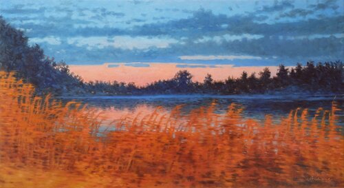Lake by the roadside by Richard Mierniczak, Painting for Sale on Select
