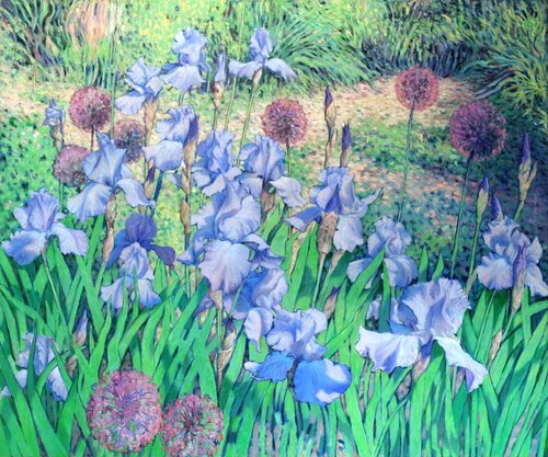 Irises danzing in the sun by Richard Mierniczak, Painting for Sale on Select