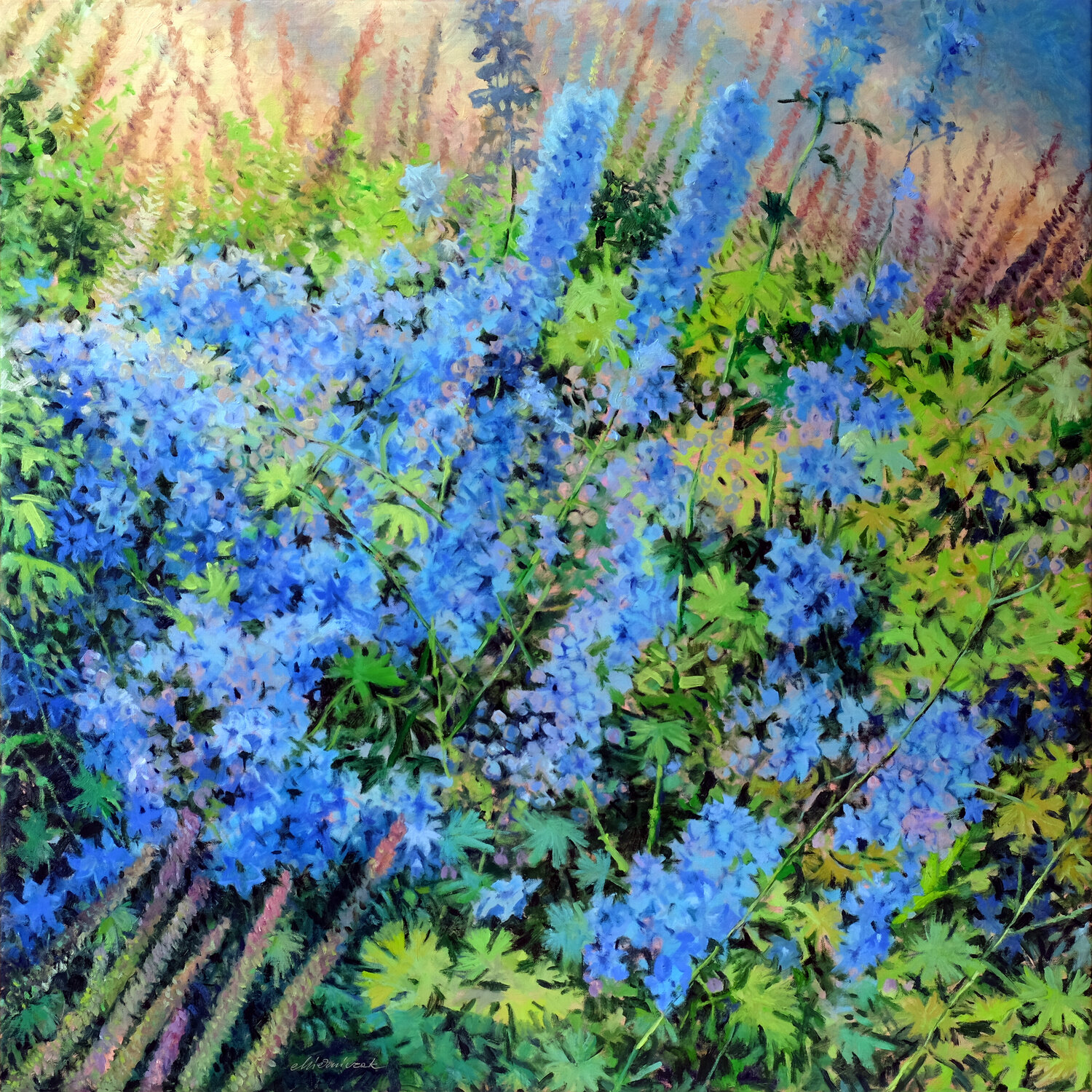 Delphinium and sage Richard Mierniczak Original painting for sale