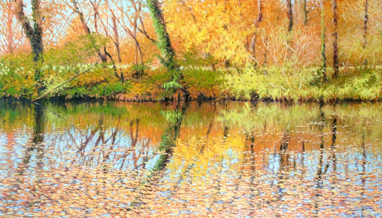 Pond at golf course Richard Mierniczak Original painting for sale