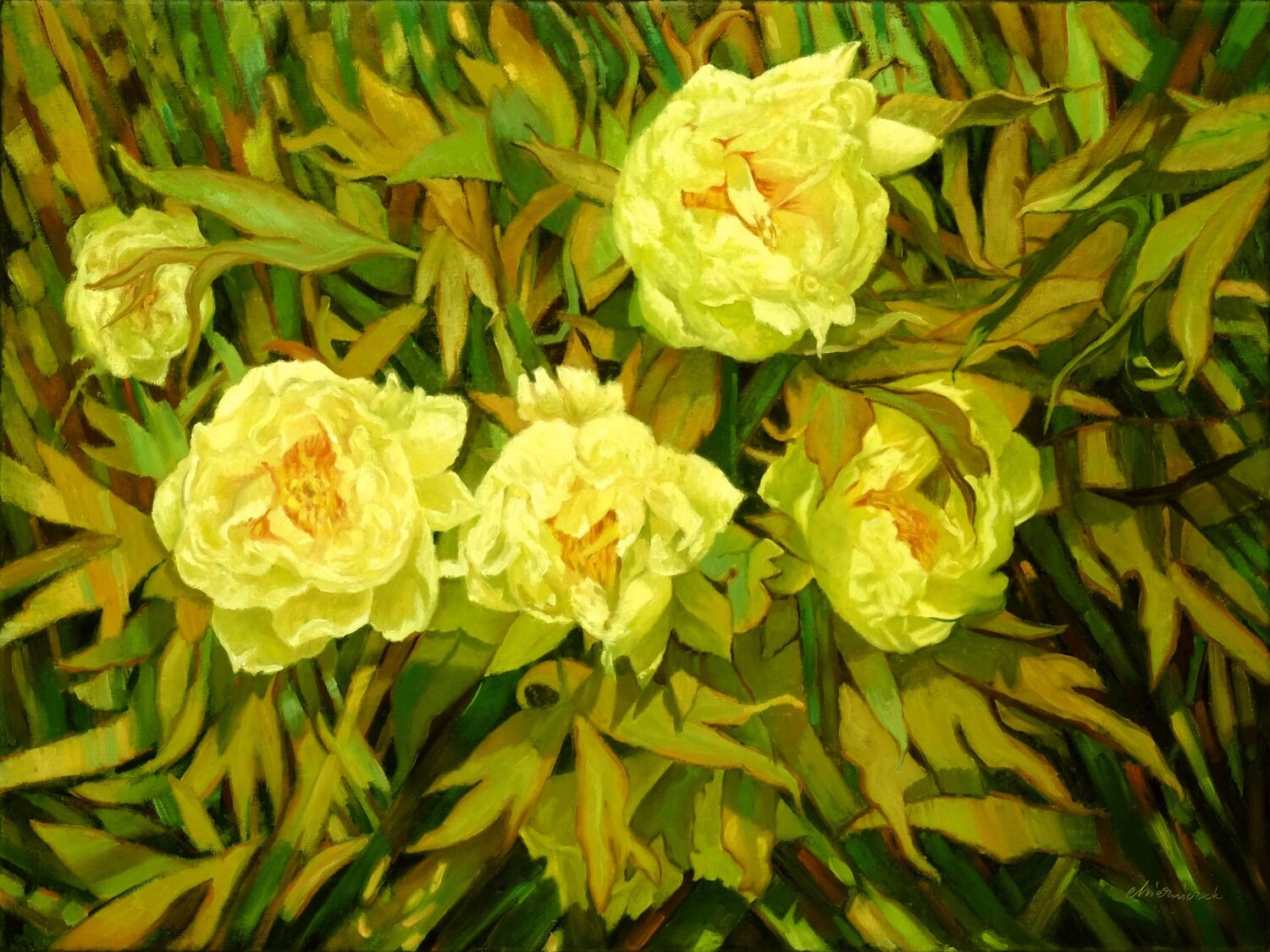 Mainau garden 3. - Peonia lactiflora Richard Mierniczak Original painting for sale