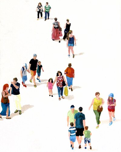 Athens people going to the underground station by Luciana Mathioudakis, Painting for Sale on Select
