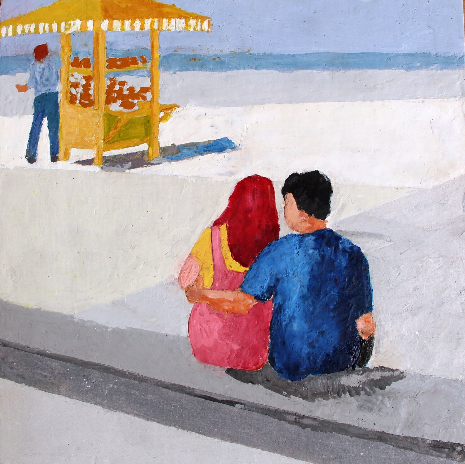 Love on the beach Luciana Mathioudakis Original painting for sale