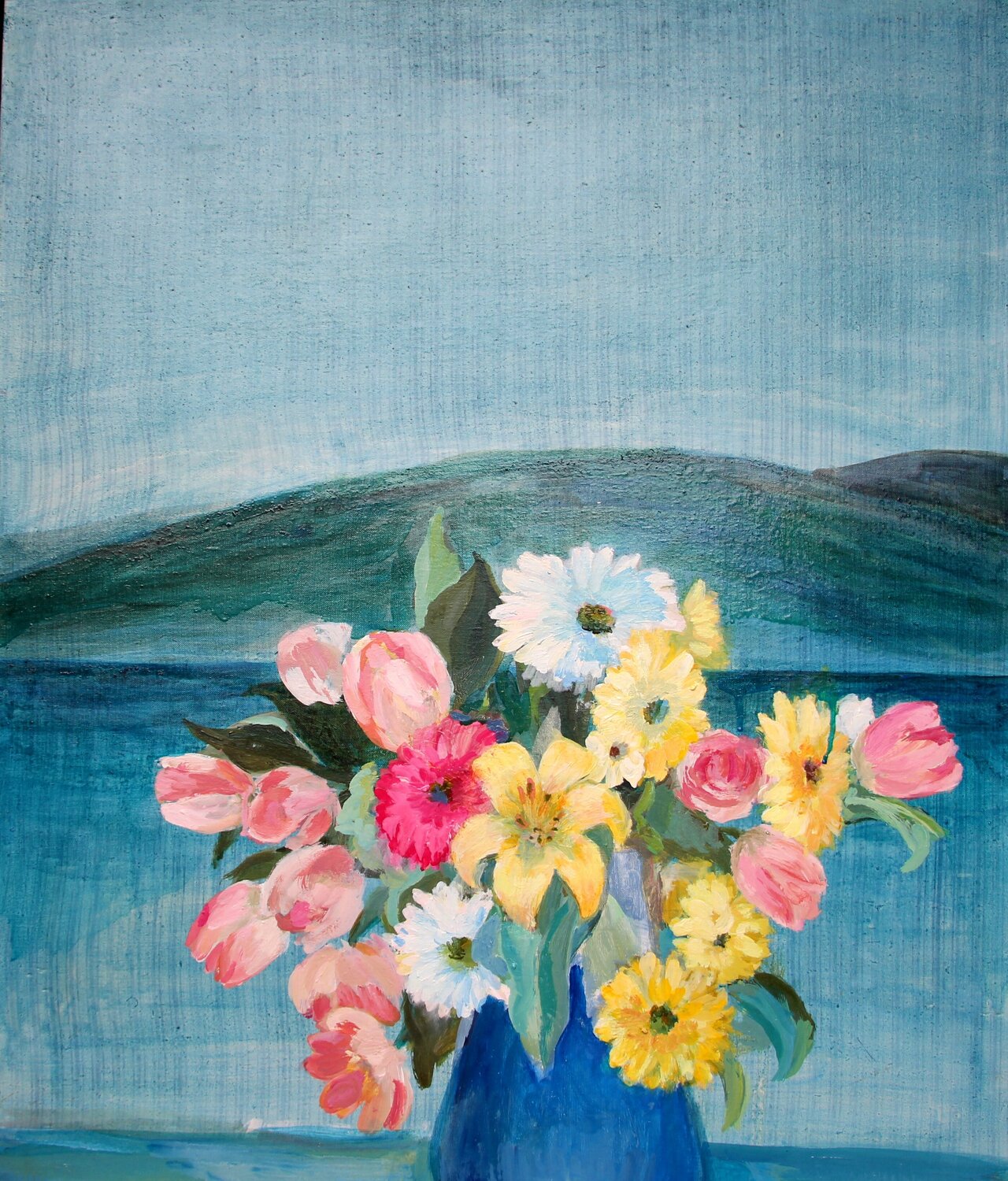 Flowers on the sea Luciana Mathioudakis Original painting for sale