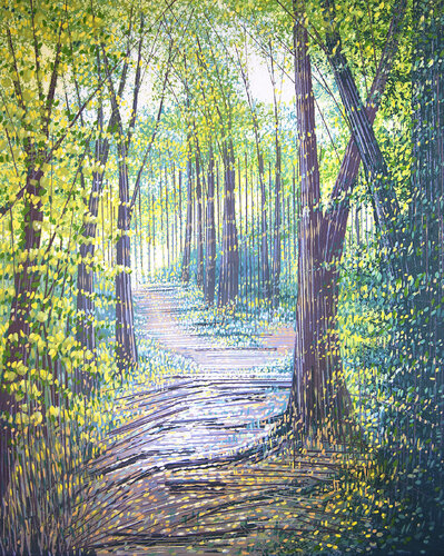 Sunlit Spring Forest Path by Marc Todd, Painting for Sale on Select
