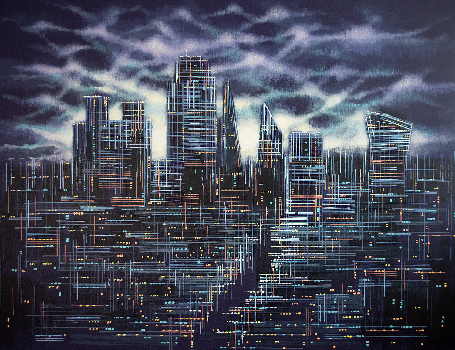 London Skyline At Night Marc Todd Original painting for sale