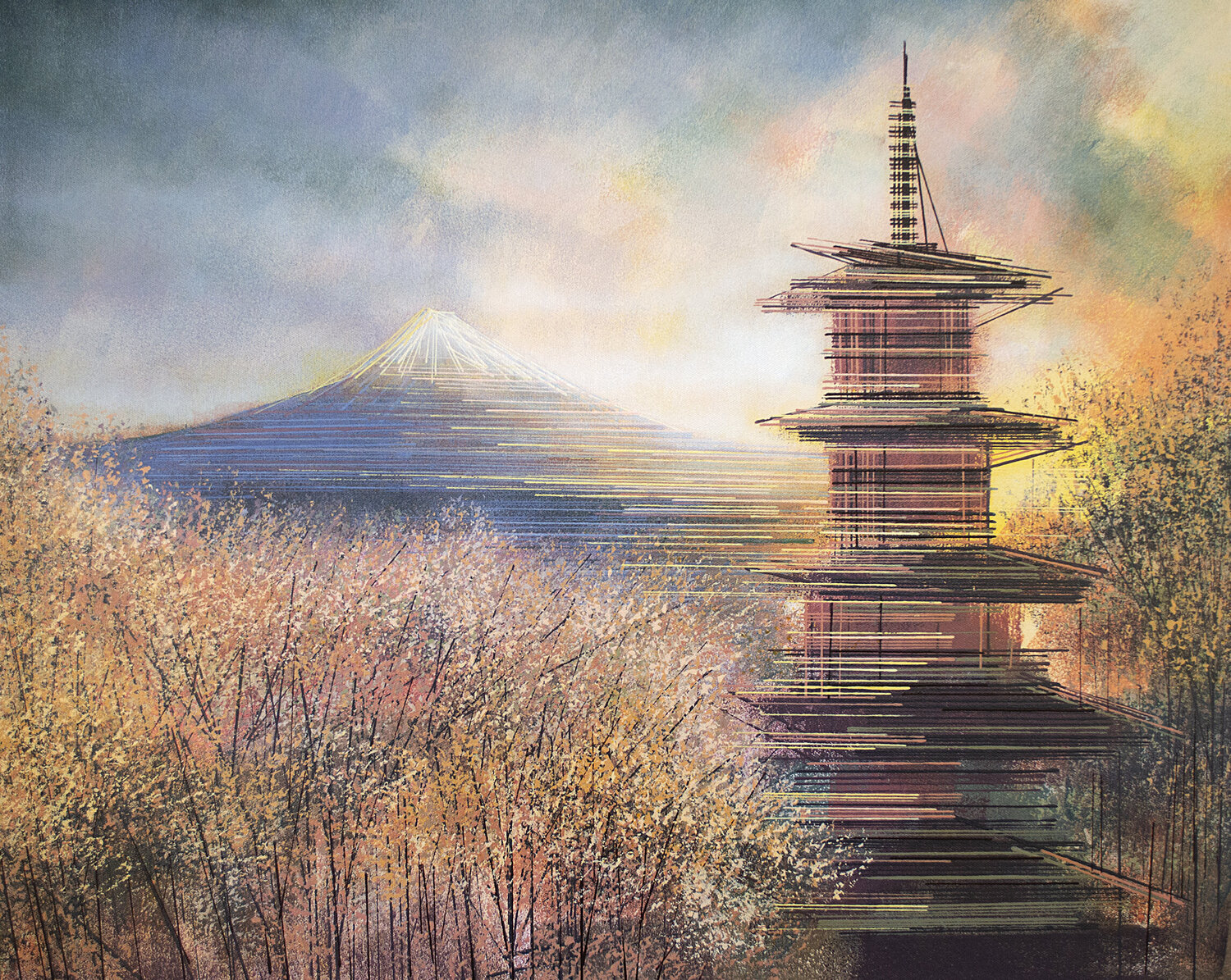 Japan, Tokyo At Sunset Marc Todd Original painting for sale